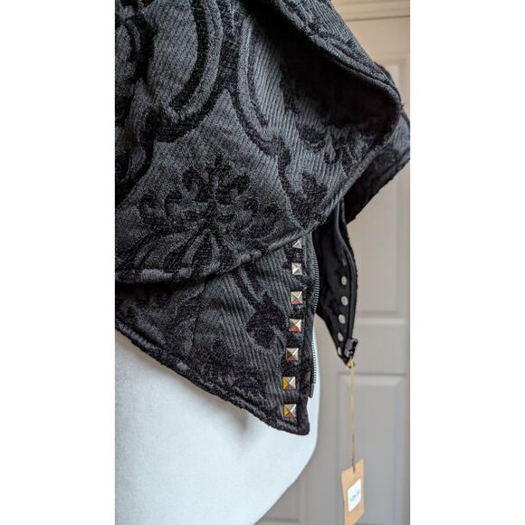 Dracula Clothing Gothic Black Steampunk Coat Jacket Women L Evil Queen Jacquard - Picture 11 of 16